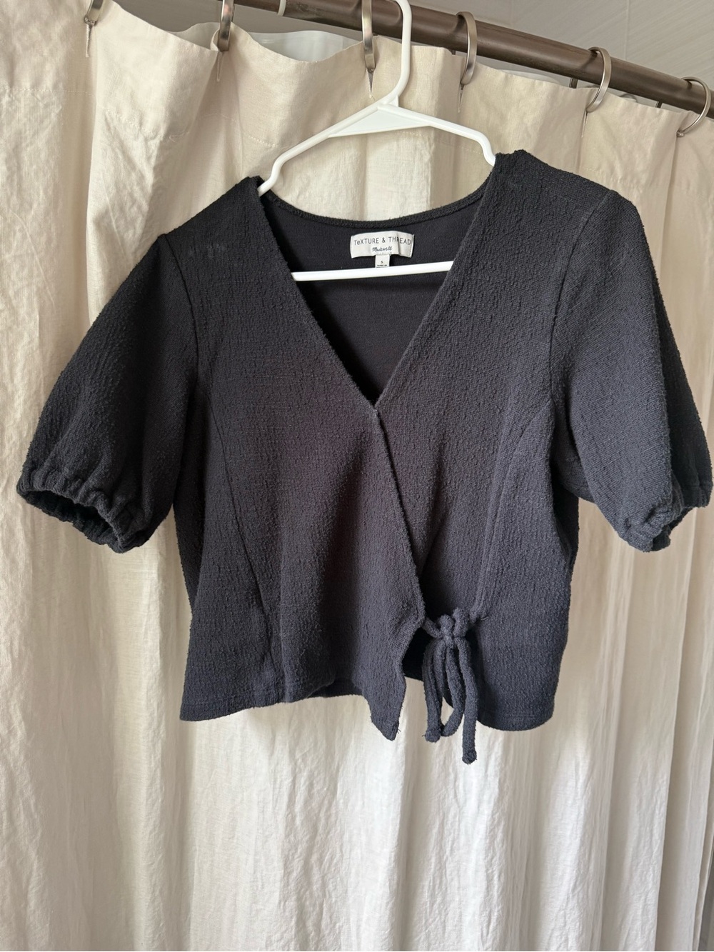 Madewell Black Textured Wrap Top with Tie